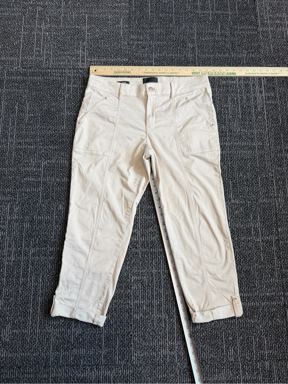 WHBM Women's Crop Pants Khaki Straight Leg Stretch Size 10 Cotton Blend